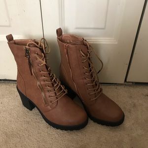 Brown wedged boots
